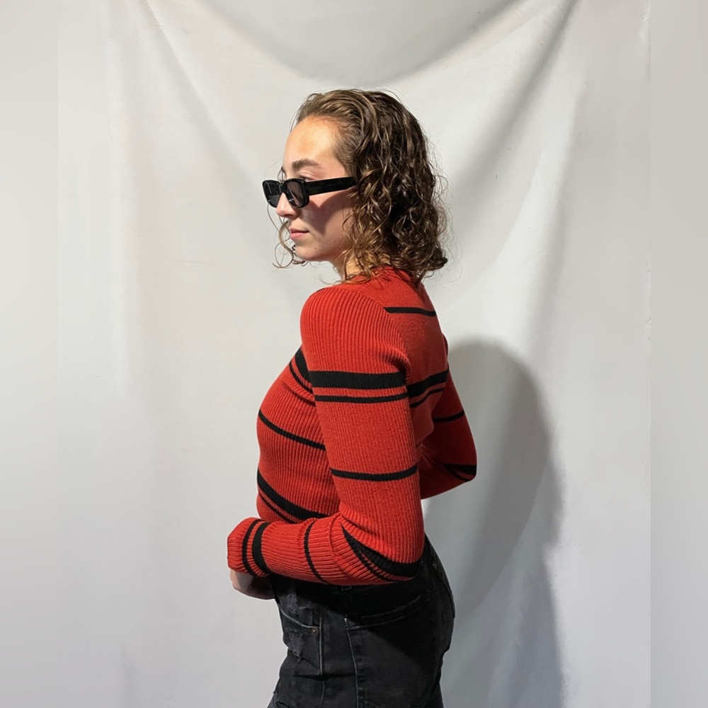 Orange + Black Striped Forever 21 Long Sleeve - S